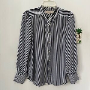 LOFT Navy and White Striped Button Down Shirt